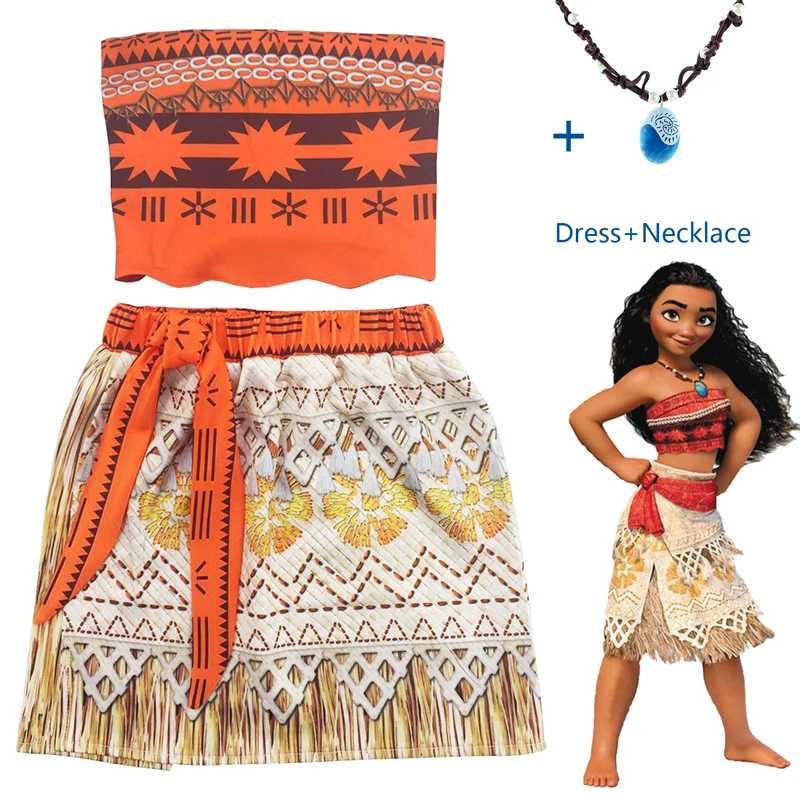Disney Princess Moana Cosplay Costume for Children Vaiana dress with Necklace Halloween Costumes Kids Girls Gift | Детская одежда и