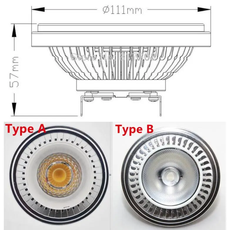 Dimmable 10 Вт 15 COB Высокая мощность AR111 ES111 QR111 Светодиодная лампа Теплый Холодный