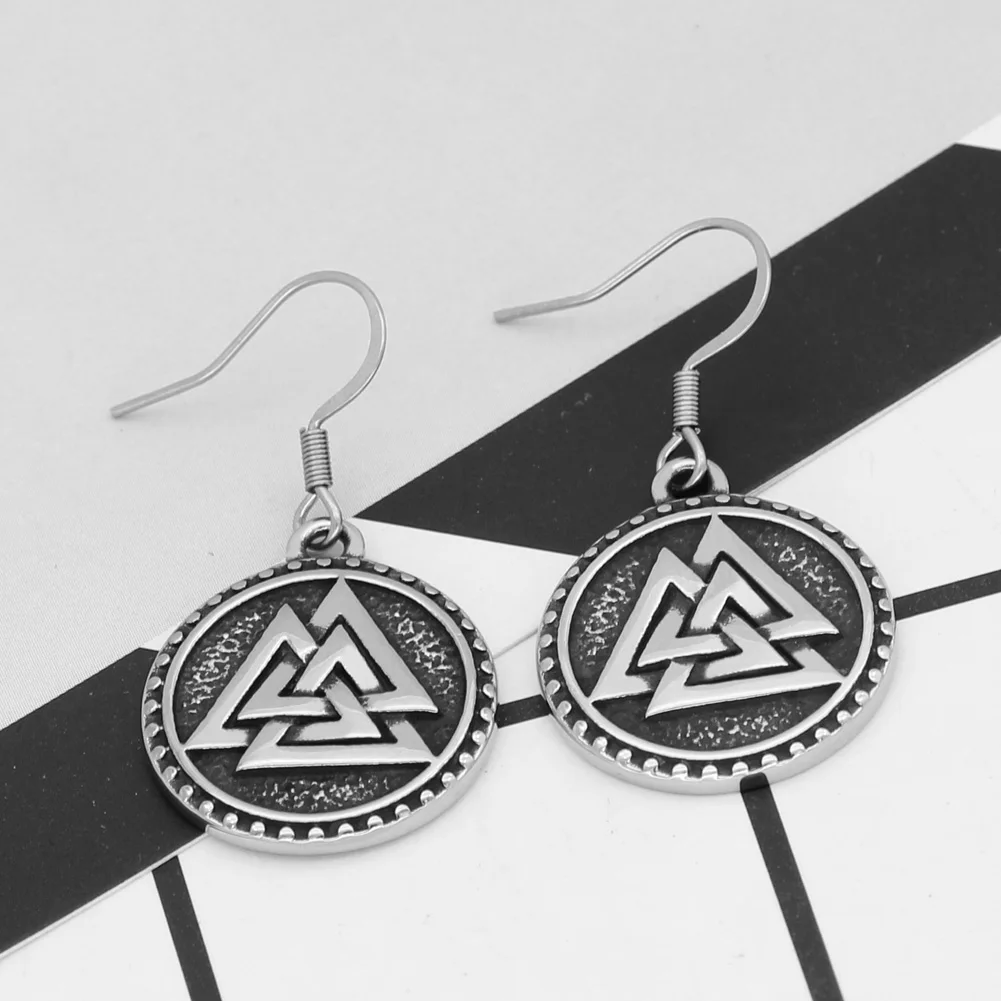 Скандинавский Викинг valknut амулет серьги из нержавеющей стали с подарочной сумкой