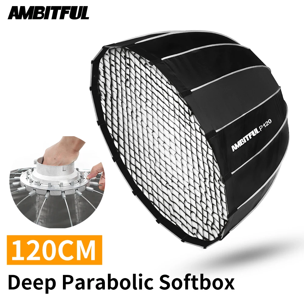 AMBITFUL портативный P120 120 см быстрая установка глубокий параболический софтбокс с сотовой сеткой Bowens Flash Speedlite софтбокс