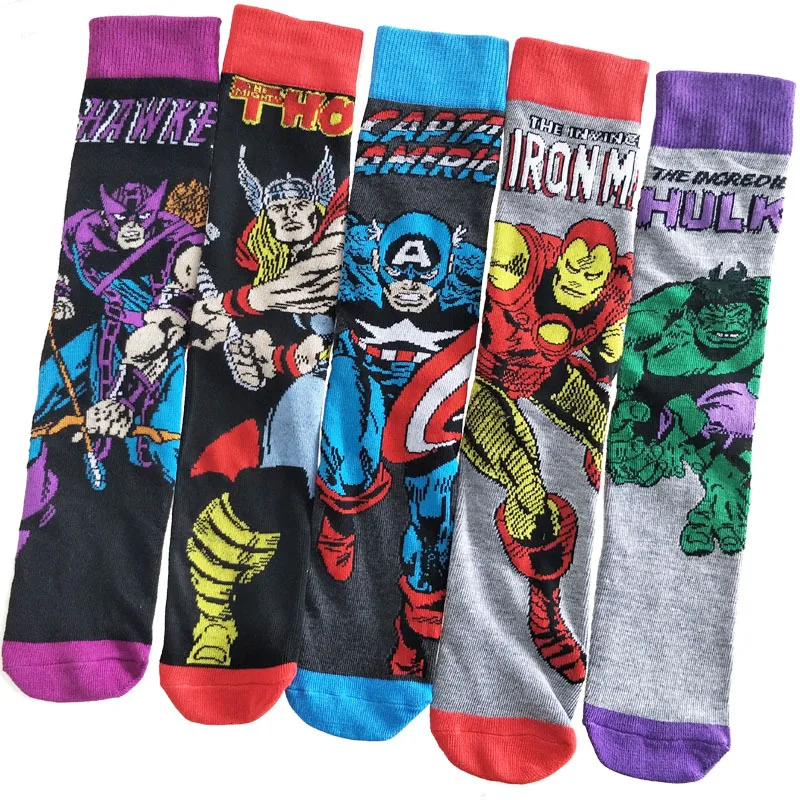 5 пар/упак. Для мужчин Носки по мотивам Комикса Marvel с изображениями супергероев