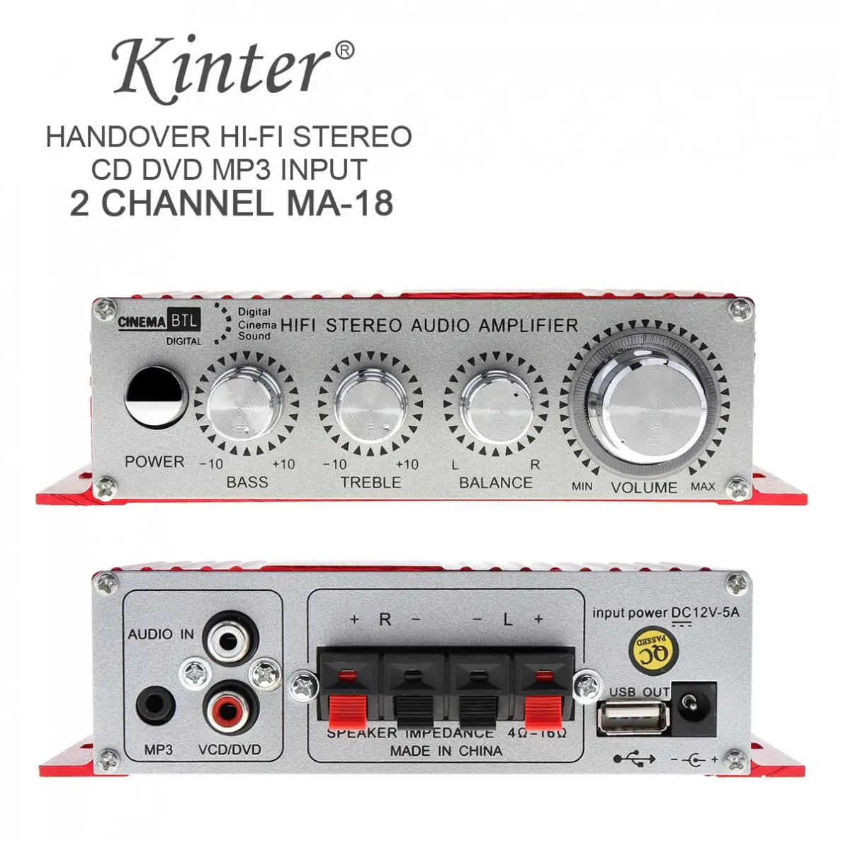 Автомобильный Аудио Усилитель Kinter MA 180 Mini USB из сплава 2CH стереофонический