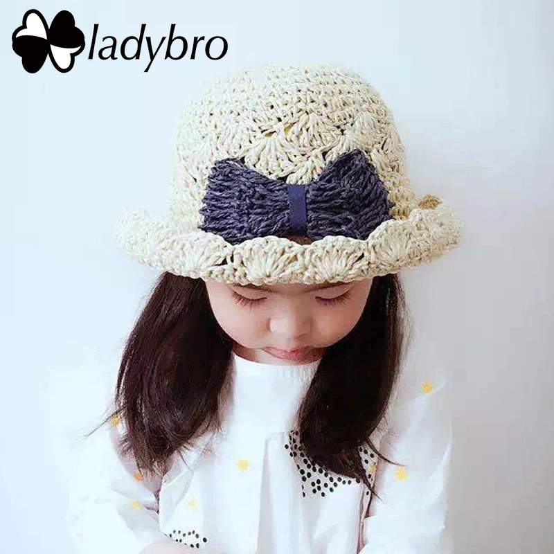 Детская соломенная шляпа Ladybro летняя пляжная от солнца с бантом кепка ручной