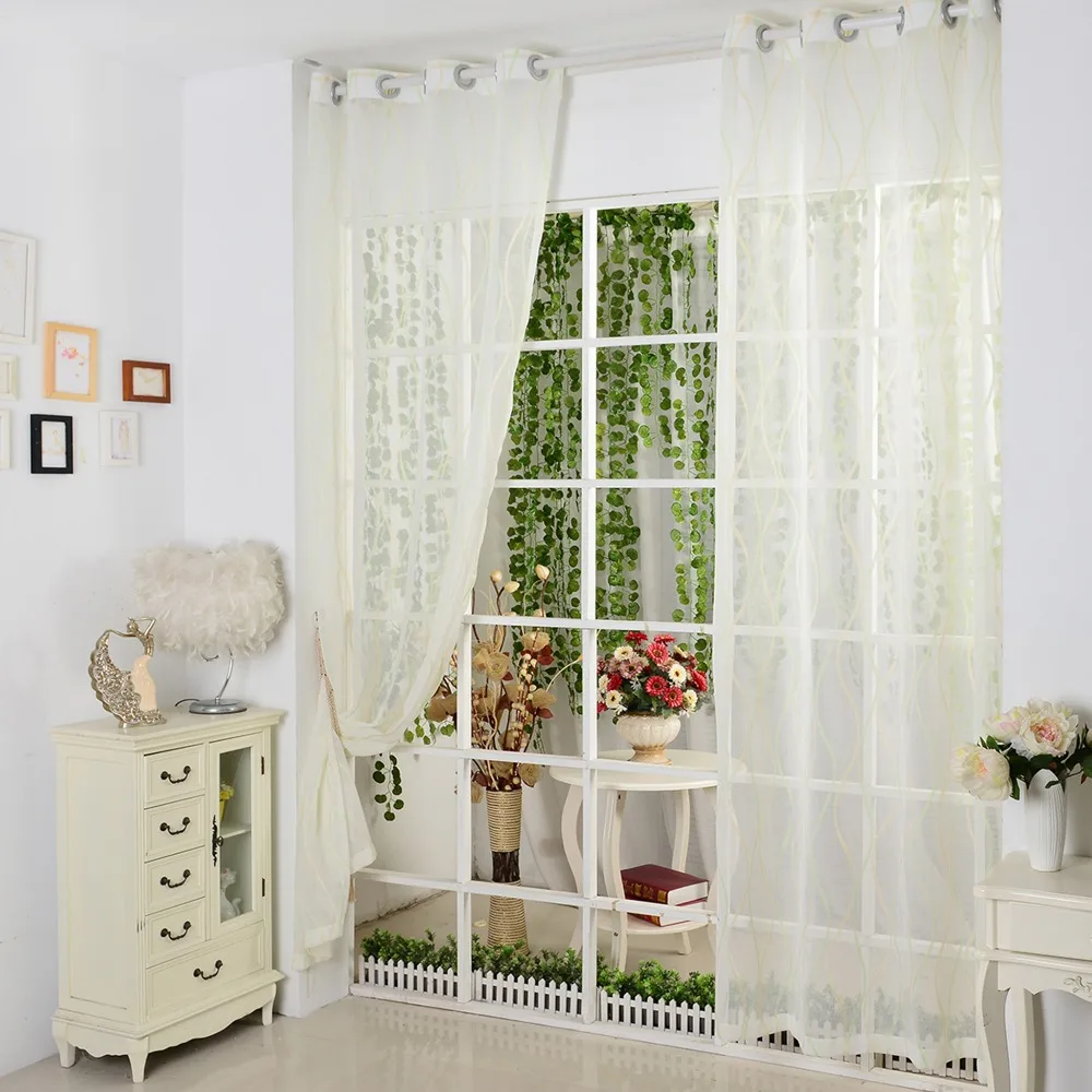 Занавес окна желтый и зеленый в полоску тюль ткань жаккард гостиная для штор