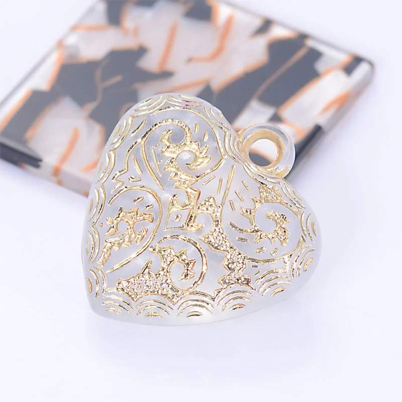 

Miasol 30 Pcs 24MM Plating Acrylic Antique Design Beads Heart Necklaces Pendants For Diy Jewelry Making Accessories