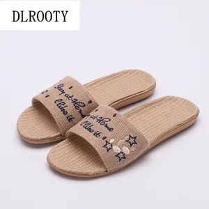 Шлепанцы Мужские дышащие, Нескользящие, повседневные сандалии из конопли, сланцы для дома, однотонные, лето 2019