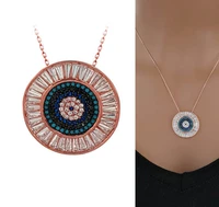 2018 modern jewelry rose gold color aaa cubic zirconia top quality geometric round pendant link chain evil eye disco necklace