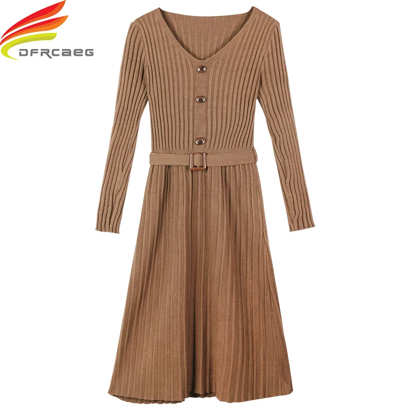 Женское платье свитер 2018 осень зима новое трикотажное с v образным вырезом и