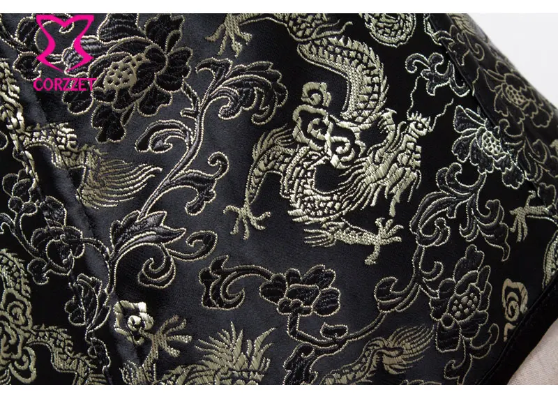 

Burlesque Oriental Dragon Jacquard Steel Boned Waist Trainer Corset Underbust Halter Bustier Sexy Gothic Corpete Corselet