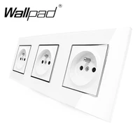 best 3 french socket wallpad luxury white crystal glass triple frame 16a plug eu french standard wall socket with claws mounting
