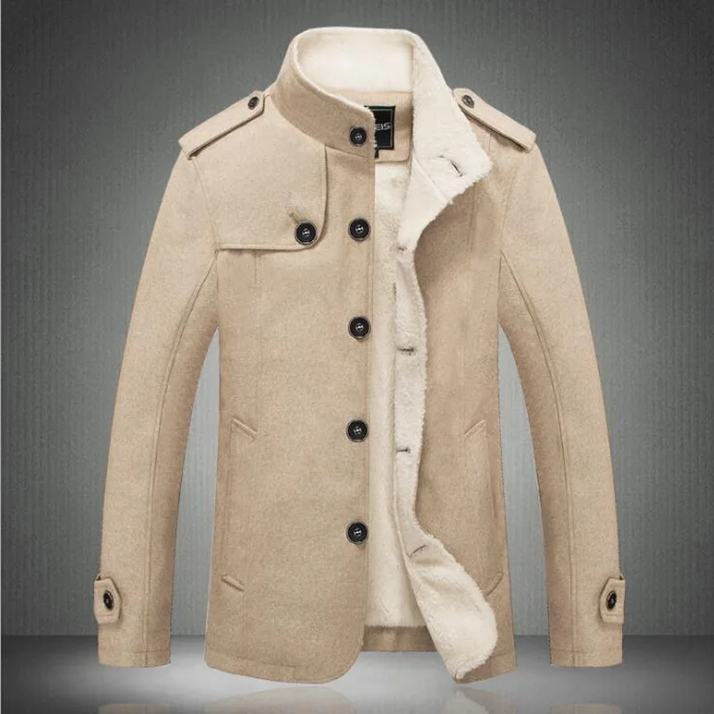Men's Winter Coat Men's Fleece Parkas Warm Coat Leisure Stand Collar Velvet Coat Solid Color Wool Jacket Wool Collar