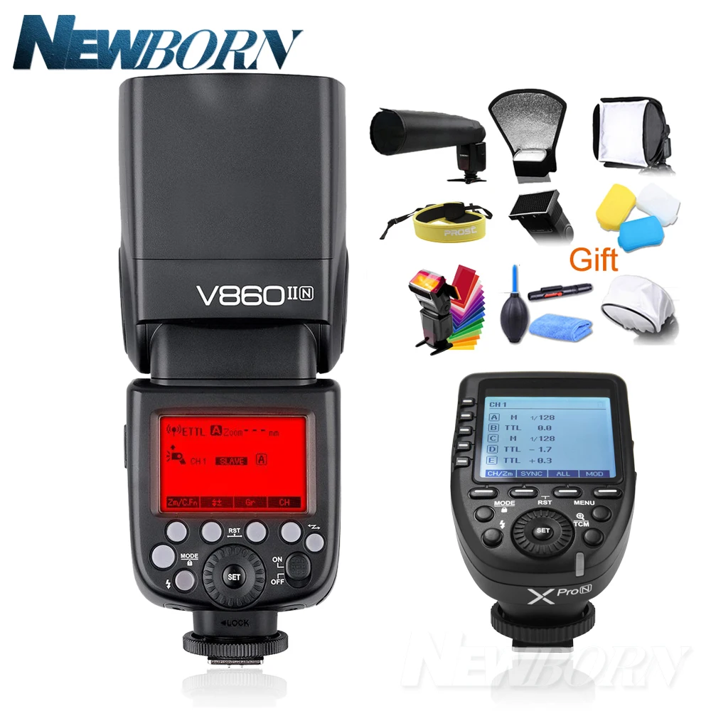 Вспышка Godox V860II N GN60 i TTL HSS 1/8000s Speedlite с литий ионным аккумулятором + передатчик Xpro