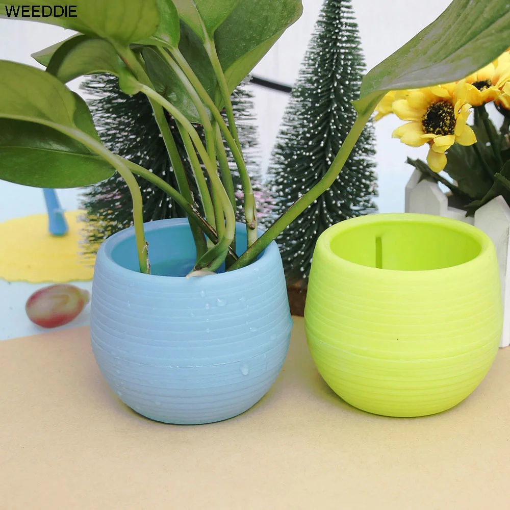 Мини цветные круглые пластиковые цветочные горшки для дома и офиса настольный