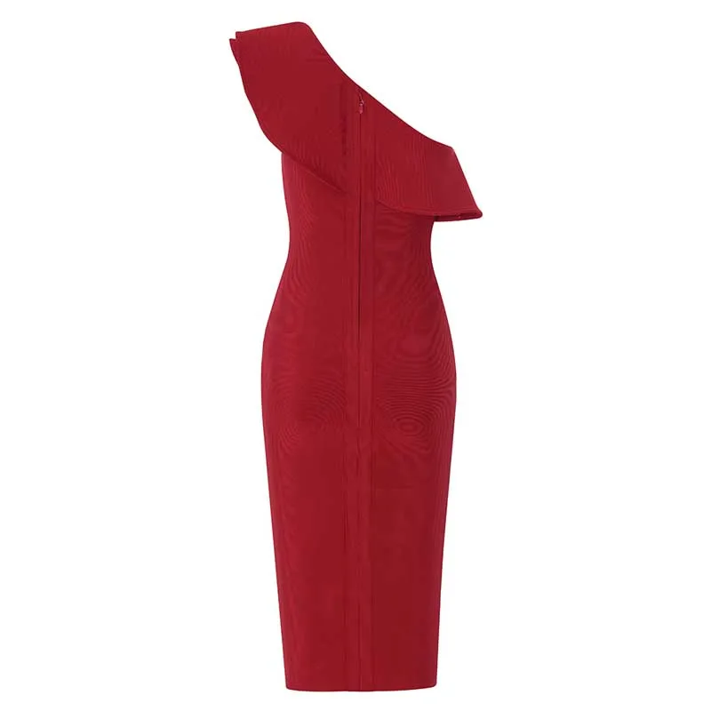 

Wholesale New woman's dress red One-Shoulder Stylish and elegant celebrity Boutique cocktail party bandage dress