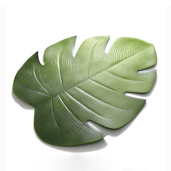 Green 48x37cm New Brand Fake Palm Leaves Table Placemat Cup Coaster Tea Table Mat Hawaii Wedding Table Decoration Summer Party Insulated Pad - Цвет: Green 48x37cm