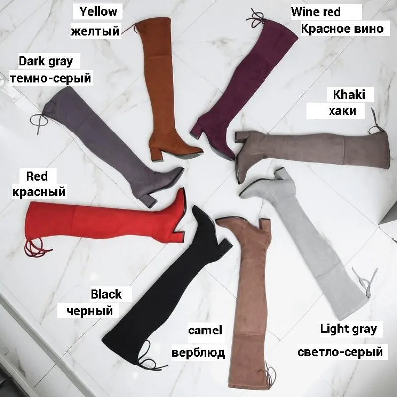 

CDAXILAN new arrivals over the Knee Boots Women Faux Suede Thigh High Boots 6cm high-heel Stretch Slim Sexy Ladies Winter Boots