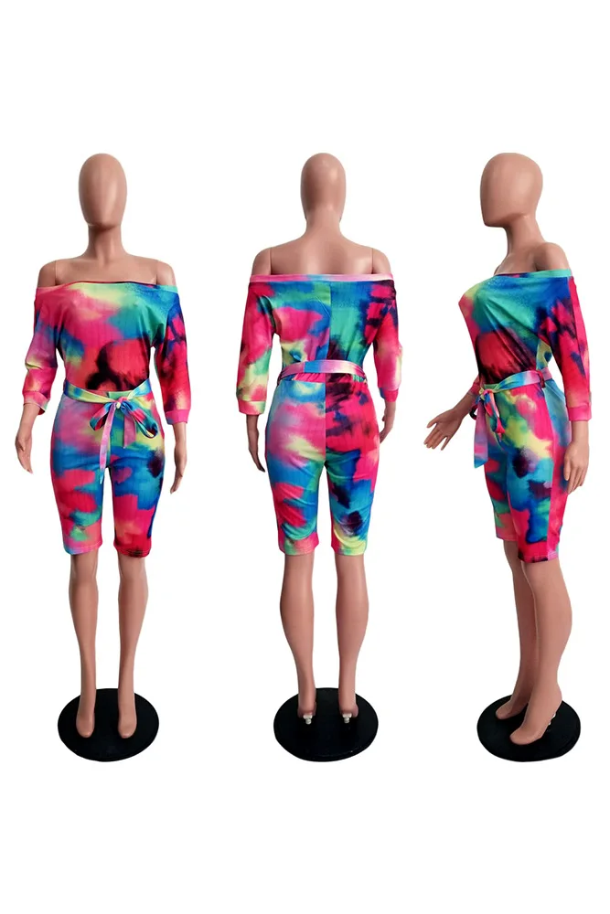 Плюс размер Красочный галстук печати с открытыми плечами костюмы пляжного типа