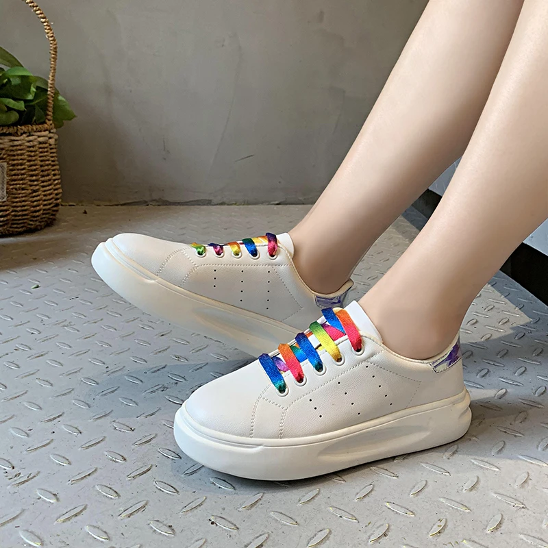 Women Casual Shoes 2018 New Sneakers Fashion Breathable PU Leather Platform White Soft Footwears Rhinestone | Обувь
