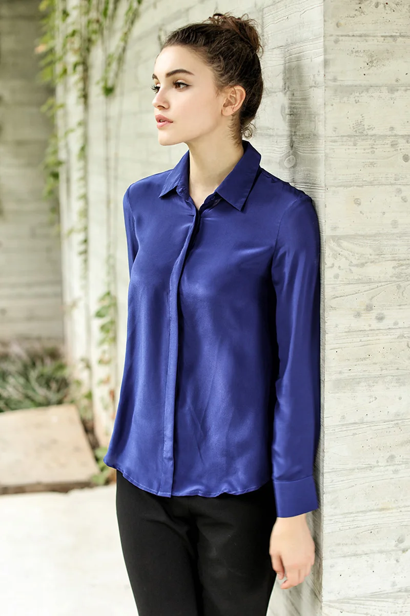 Женская рубашка с длинным рукавом базовая шелковая блузка из 2019 шелка тутового