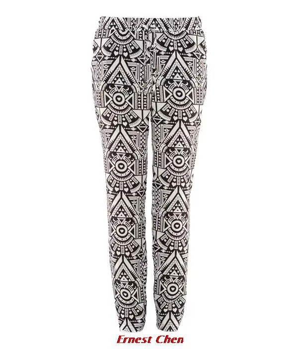 Free shipping tribal totem pattern chiffon loose lightweight trousers tapered leg elastic waist drawstring style summer pants | Женская