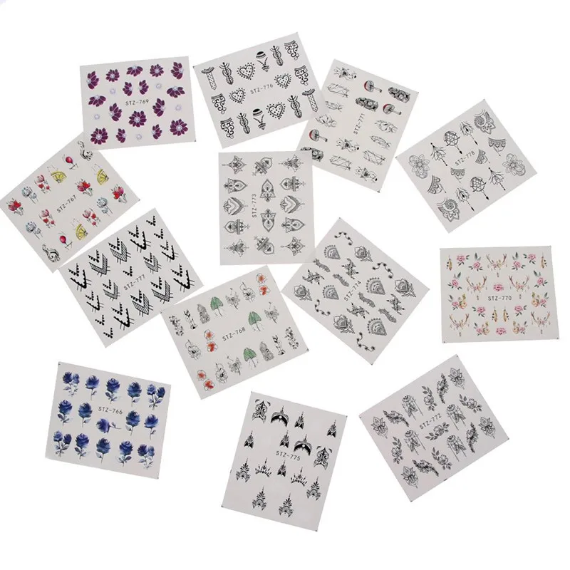 13 листов нейл арта водяные наклейки для ногтей цветок с геометрическим рисунком