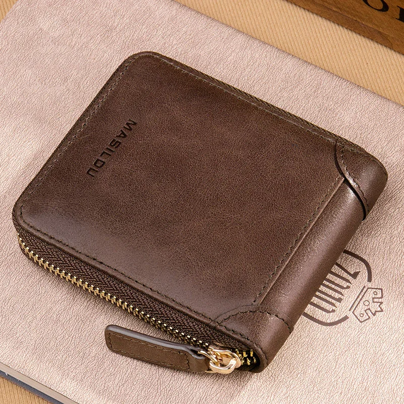 Мужские кошельки, винтажные, масло, воск, кожа, маленький короткий кошелек, натуральная кожа, мужской кошелек на молнии, многофункциональный, тонкий кошелек для монет