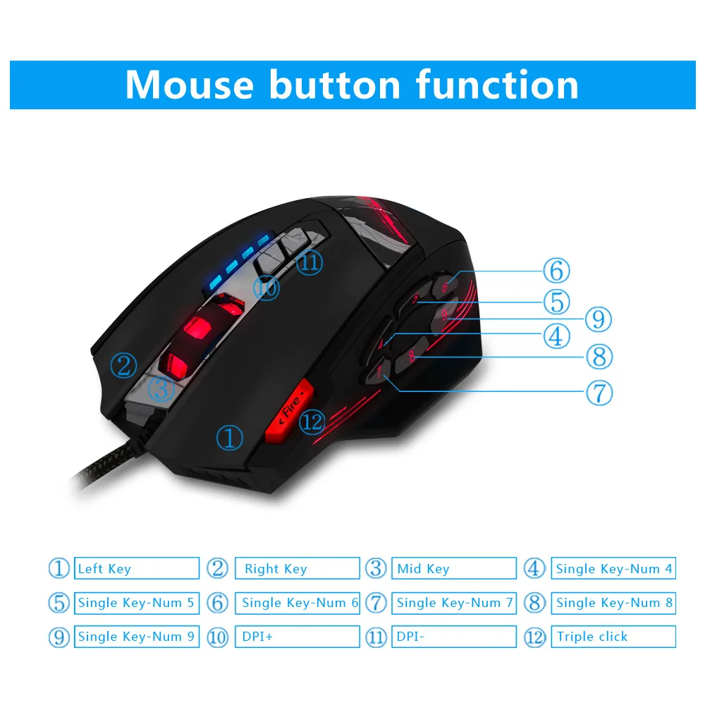 ZELOTES crazy spider dragon edition 12 клавиш программирование игровая мышь 4000 dpi Проводная