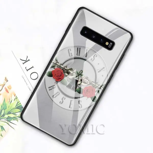 004 Чехол из закаленного стекла для samsung Galaxy S10e S10 S8 S9 Plus Note 9 10 A50 A70, чехол для телефона guns N Roses, роскошный стеклянный чехол - Цвет: 004