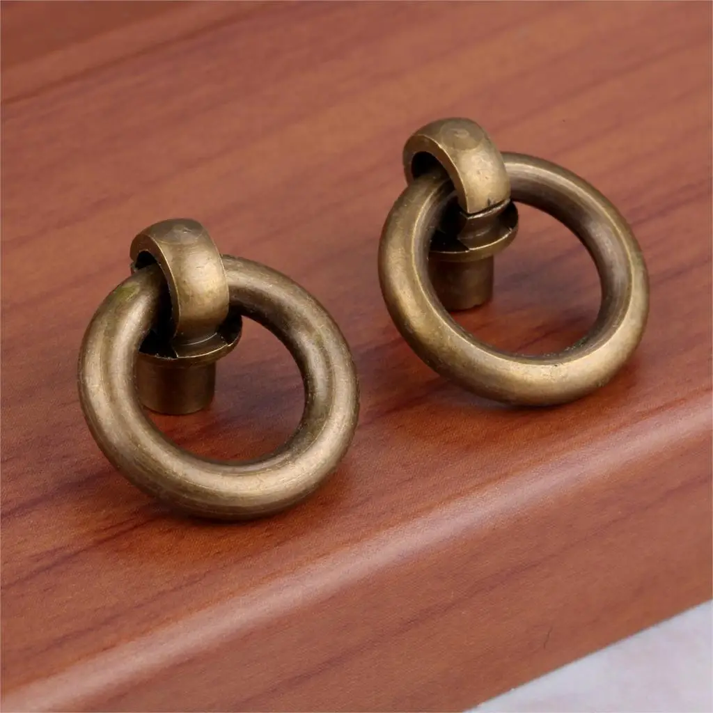 20mm B DRELD 2 шт. Винтаж латунные ювелирные изделия коробка ручки в форме колец мебельная фурнитура антикварный шкаф с выдвижными ящиками двери Кухня Потяните ручки 20/25/30/35 мм - Цвет: 20mm B