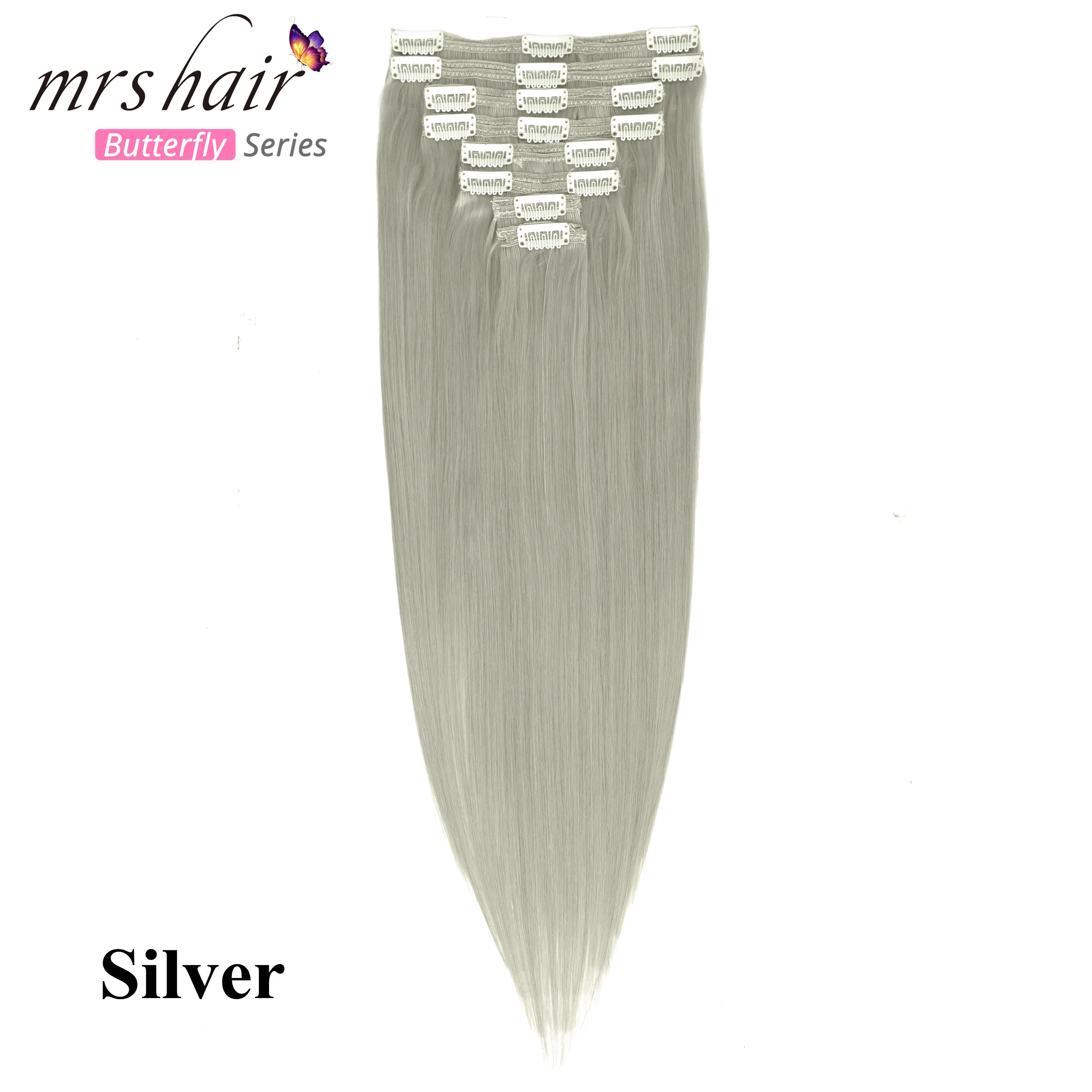 Silver MRS HAIR, Омбре, человеческие волосы для наращивания на заколках, волосы для наращивания, блонд, натуральные волосы remy на заколках, прямые волосы на заколках - Цвет: Silver