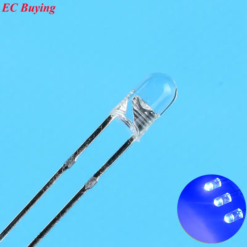 

3mm Blue LED Round Boundless Light Emitting Diode Transparent Ultra Bright Lamp Plug-in DIY Kit Practice Endless DIP 10 pcs/lot