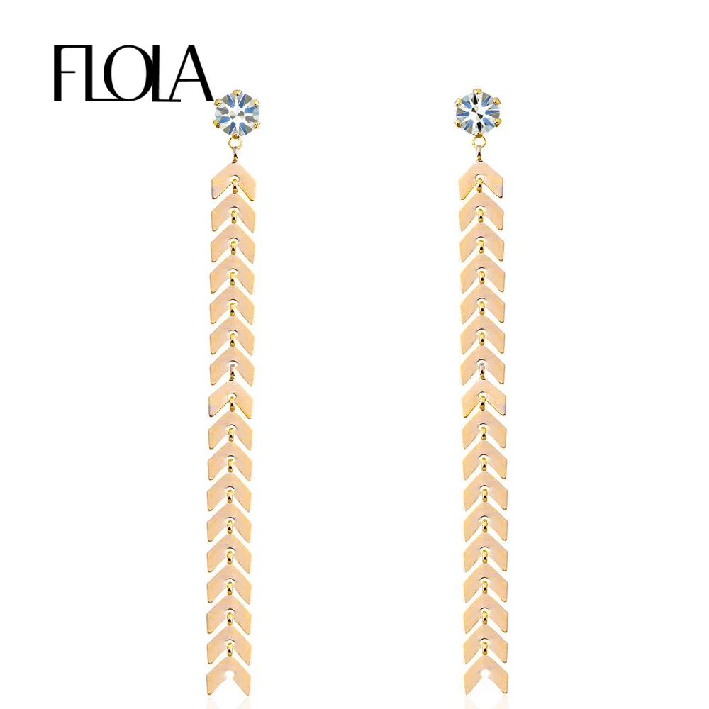 Женские серьги-кисточки FLOLA роскошные серьги золотого цвета с фианитом длинной