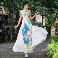original vietnam aodai graceful stand collar robes elegant design flower fashion high quality improved long cheongsam dress