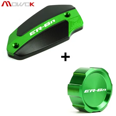 Front and Rear Green Для Kawasaki ER6N E R6N 2009- мотоциклетный Алюминиевый задний и бачок тормозной жидкости для переднего колеса крышка цилиндра логотип ER6N - Цвет: Front and Rear Green