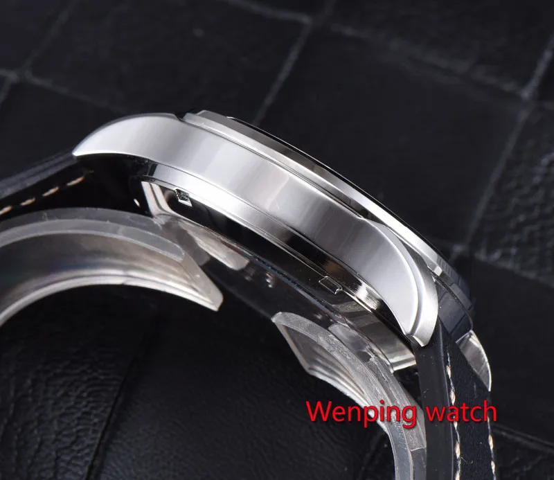 W2497 42 мм Parnis черный или белый циферблат кожаный ремешок Asia Automatic GMT наручные