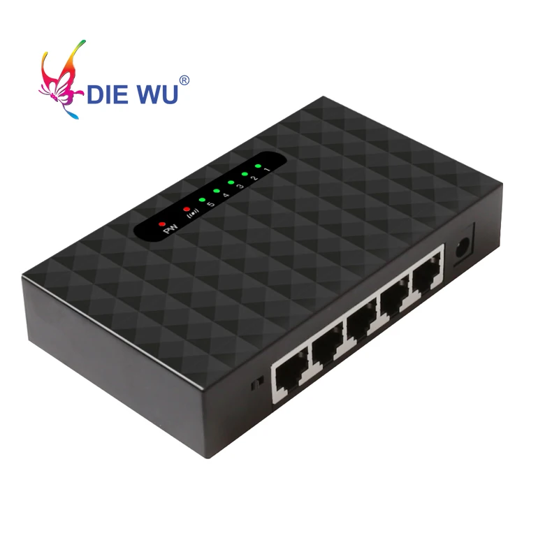 DIEWU 5-разъемное зарядное usb-устройство для коммутатор для высокоскоростной сети Ethernet 10/100 Мбит/с RJ45 сетевой адаптер Ethernet 5-20 V вход с усиление сигнала Пластик чехол