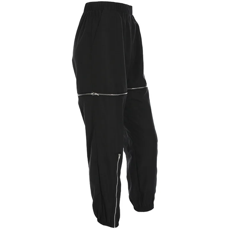 Черные свободные брюки женские на молнии Сплит Длинные повседневные модные