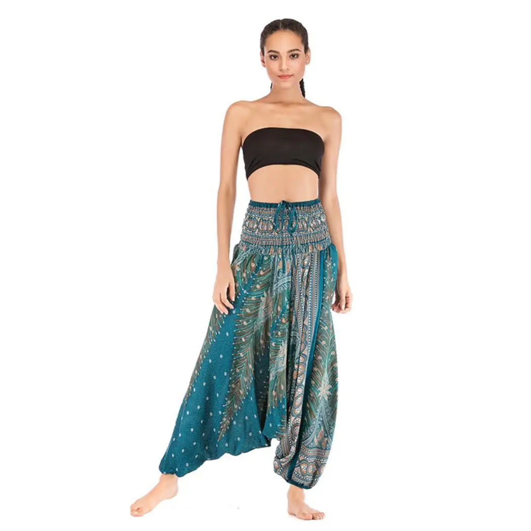 Women Casual Big Crotch Yoga Pants None Loose Long High Waist Sport Print Elastic Jumpsuit | Спорт и развлечения