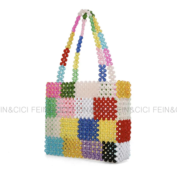 Женская акриловая сумка-тоут в клетку с жемчугом |