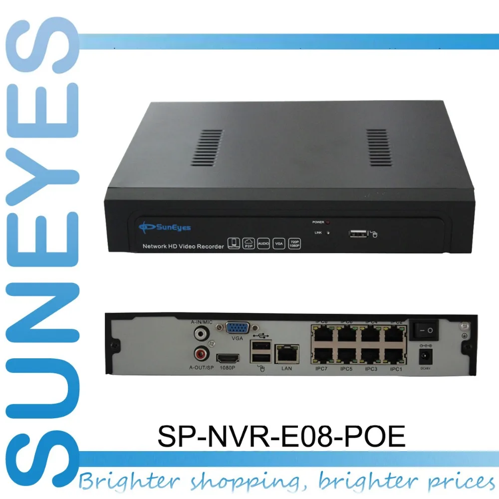 SunEyes SP-NVR-EH04/EH08-POE P2P 4ch/8ch POE сеть NVR HD видео Регистраторы 720 P/1080 P ONVIF 1080 HDMI Выход 1U |
