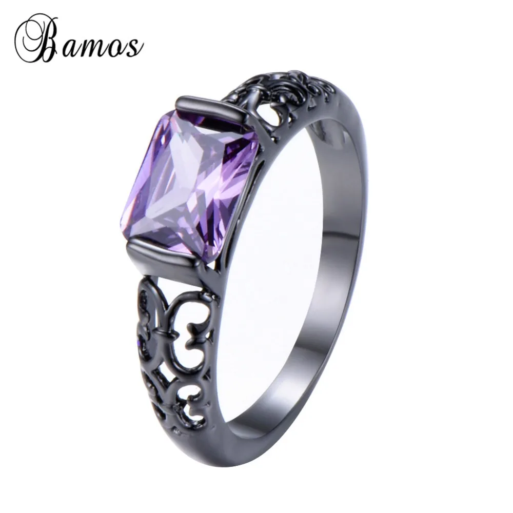 Bamos Purple/Red/Green Square Cubic Zirconia Ring Women Hollow Butterfly Vintage Black Gold Filled Wedding Jewelry | Украшения и