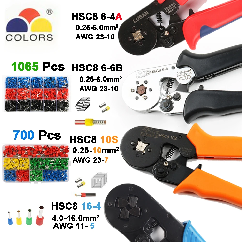 6-6 0,25-6 мм 23-10AWG шестигранник 10S 0,25-10 мм 23-7AWG четырехсторонняя трубка обжимные клещи обжимные ручные инструменты HSC8