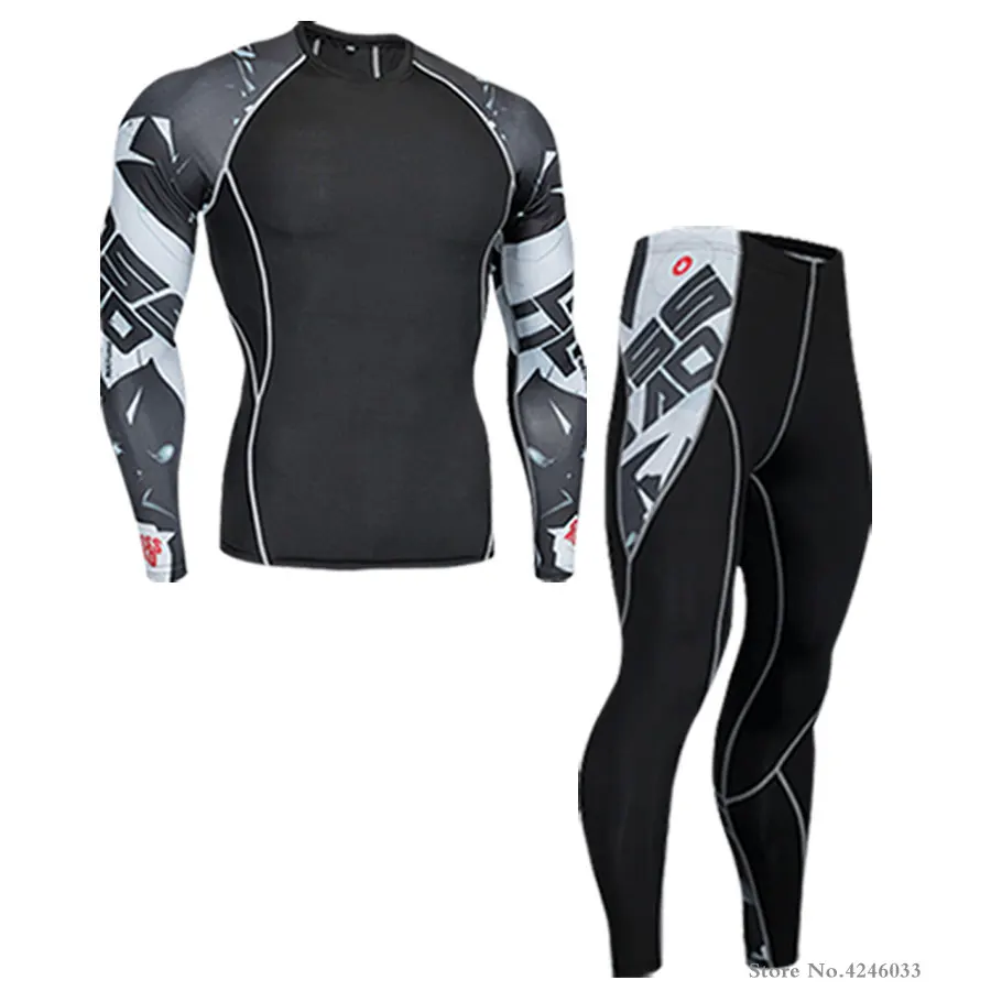 

MMA rash guard crossfit tracksuit for men 2017 long sleeve thermal knitwear compression clothing union suit thermal underwear
