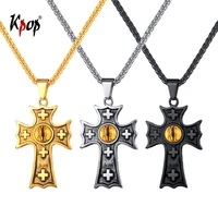 kpop cross pendant necklace jesus christian jewelry stainless steel goldblack color resin fire flame eye necklace for men p3245
