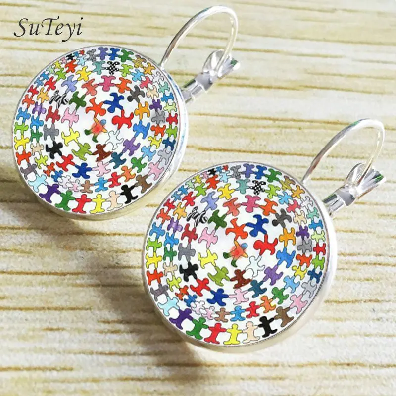 silver SUTEYI талисманы и кристаллами; босоножки, серьги со шпилькой, для Для женщин Стекло Мандала серьги "Искусство" Буддизм медитации Серьги Brincos, можно носить с ювелирные изделия Bijoux Femme(украшения своими руками - Окраска металла: silver
