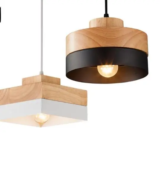 Черный белый дуб дерево железо Круглый квадратный подвесной светильник шнур