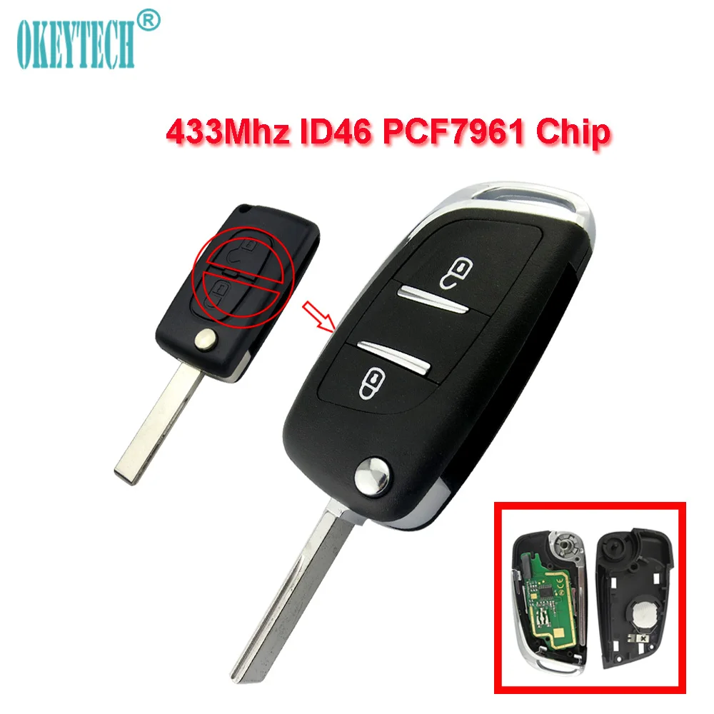 OkeyTech 2 кнопки раскладной паз дистанционный ключ для Peugeot Citroen модифицированный