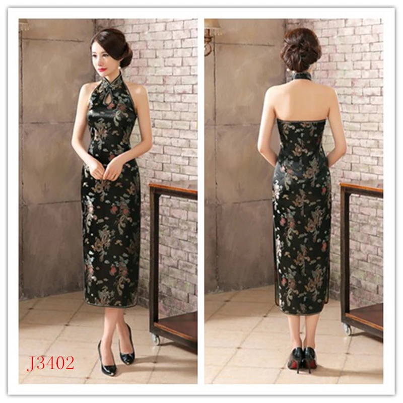 Женское сексуальное китайское традиционное Cheongsam Дракон и Феникс цветочное Qipao атласное платье на бретелях женское свадебное элегантное платье Ципао с разрезом