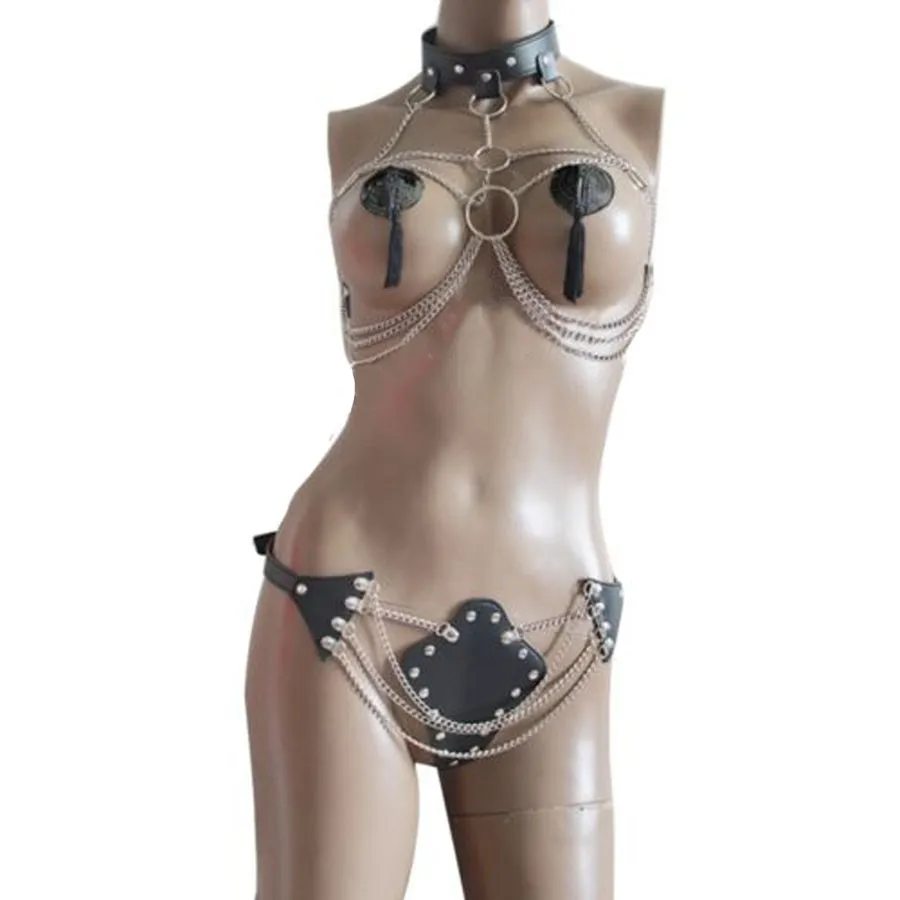 Для женщин s кожи Открыть Бюст бюстгальтер стринги Восточном Accesscory садо