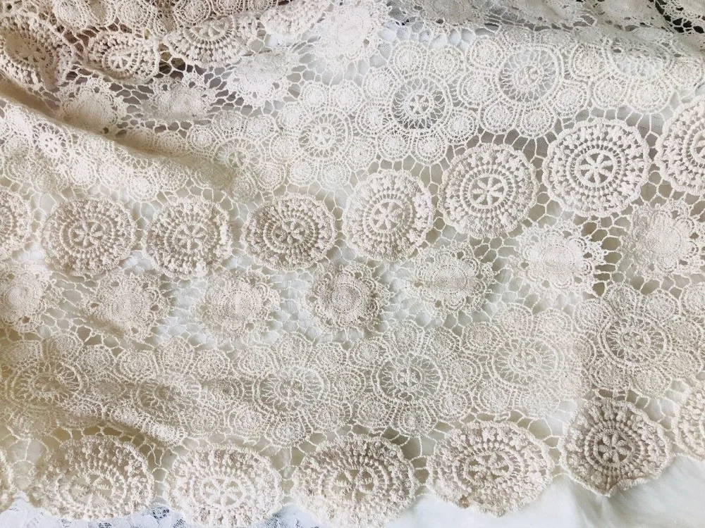 Кружевное винтажное вязаное крючком кружево бежевого цвета Ширина 128 см|fabric